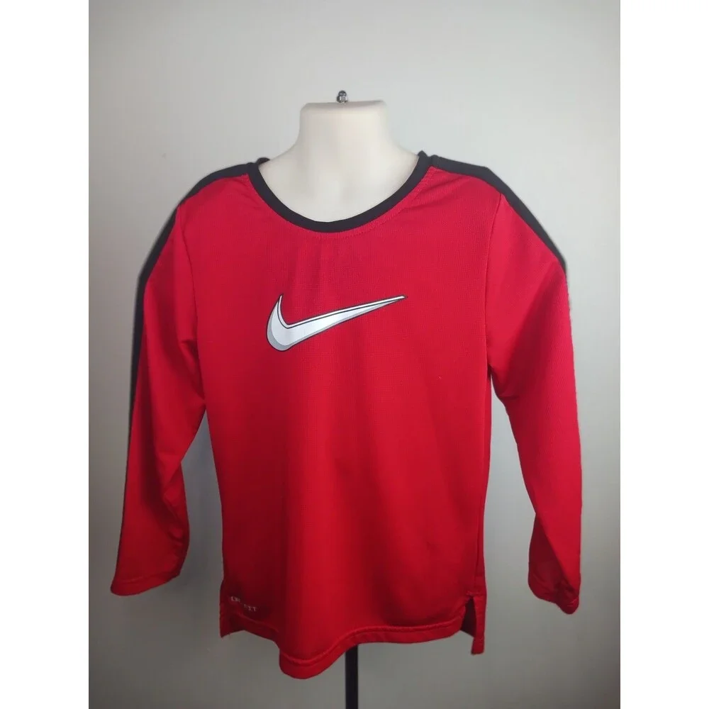 Nike Kids Logo  Red Long Sleeve Dri-fit  Shirt Sz. Small